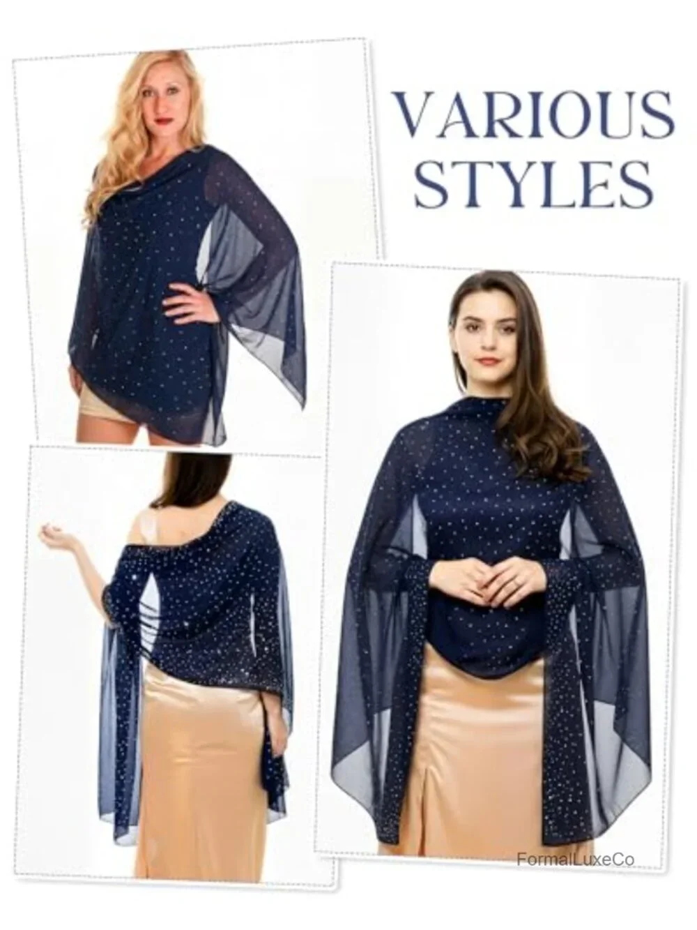 Sheer Chiffon Rhinestone Shawl Wrap for Evening Dress Bridal Scarf